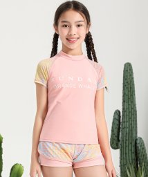 TeddyShop(テディショップ)/水着 キッズ 女の子 セパレート トップス 半袖 ショートパンツ 上下セット/ピンク系2