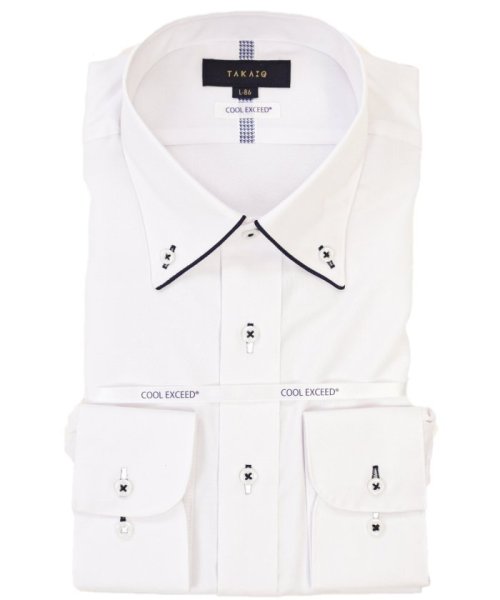 TAKA-Q(タカキュー)/バンブーレーヨン スタンダードフィット ボタンダウン 長袖 シャツ メンズ ワイシャツ ビジネス yシャツ 速乾 ノーアイロン 形態安定/ホワイト