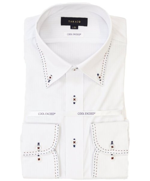 TAKA-Q(タカキュー)/バンブーレーヨン スタンダードフィット ボタンダウン 長袖 シャツ メンズ ワイシャツ ビジネス yシャツ 速乾 ノーアイロン 形態安定/ホワイト