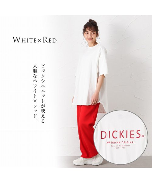 MAC HOUSE(women)(マックハウス（レディース）)/Dickies ディッキーズ ラウンドバックプリントTシャツ 2287－3933/ホワイト×レッド