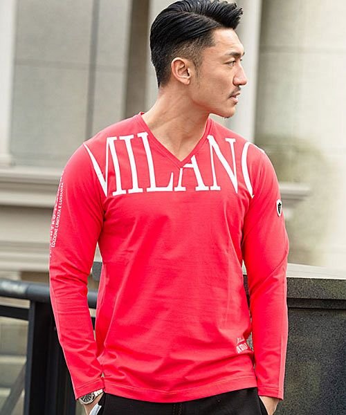 Viola メタリックプリント入りvネック長袖ストレッチtシャツ メンズ 長袖 ロンt Viola ヴィオラ 大人 カジュアル ファッション ビオラ ブランド ヴィオラ Viola Magaseek