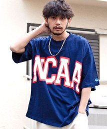 SB Select(エスビーセレクト)/NCAA ビッグロゴプリントクルーネック半袖Tシャツ メンズ 半袖 トップス カットソー クルーネック ビッグロゴ プリント 大きいサイズ 大人 ゆったり ユニ/ネイビー