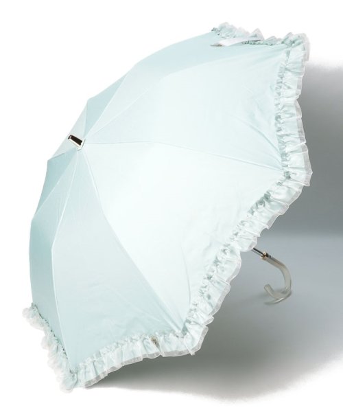 LANVIN en Bleu(umbrella)(ランバンオンブルー（傘）)/晴雨兼用折りたたみ日傘　”ビジュー×オーガンジーフリル”/ライトグリーン