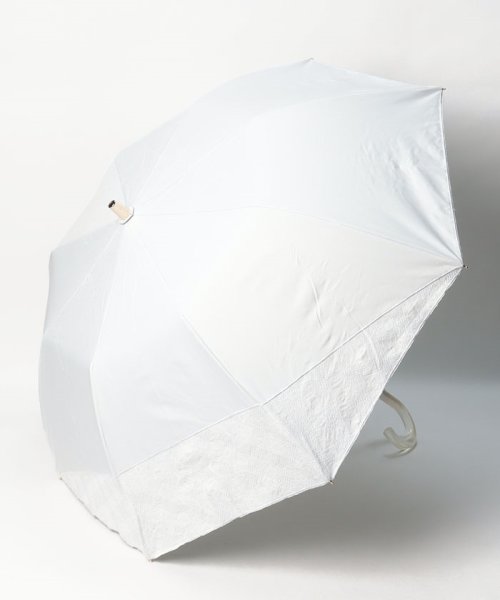 LANVIN en Bleu(umbrella)(ランバンオンブルー（傘）)/晴雨兼用折りたたみ日傘　”ラッセルレース刺繍”/オフホワイト