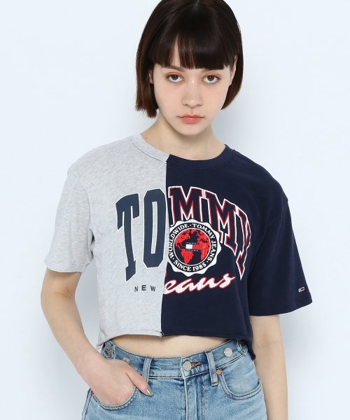 TOMMY JEANS(トミージーンズ)/TJW CROP COLLEGE SPLICING SS/ネイビー 