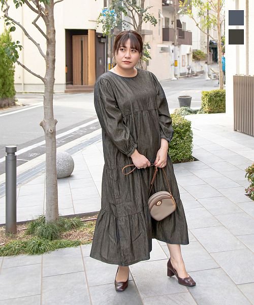 前後2wayティアードデニムワンピース クレット 大きいサイズ Clette Magaseek 前後2wayティアードデニムワンピース クレット 大きいサイズ Clette Magaseek