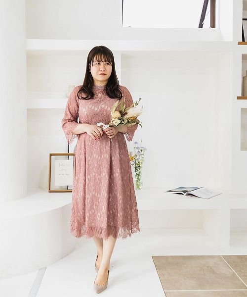 プチハイネック総レースワンピースドレス クレット 大きいサイズ Clette Magaseek