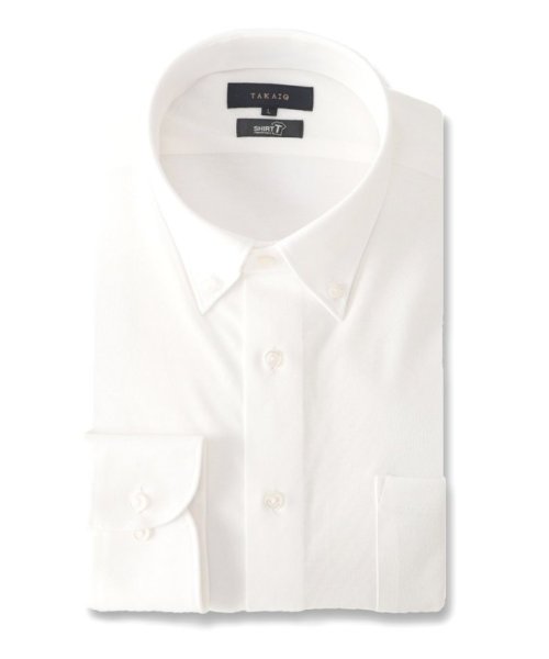 TAKA-Q(タカキュー)/SHIRT－T スタンダードフィット ボタンダウン長袖ニット 長袖 シャツ メンズ ワイシャツ ビジネス ノーアイロン 形態安定 yシャツ 速乾/ホワイト