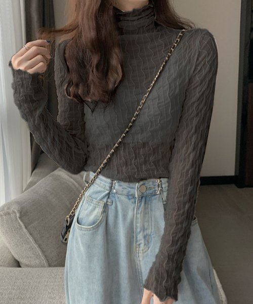 シースルー シアー カットソー レディース メロウフリル フリル 透け レース タートルネック テディショップ Teddyshop Magaseek