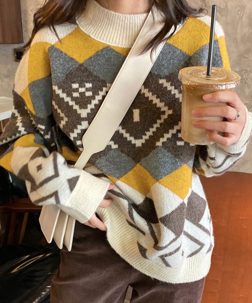 セール ニット レディース ノルディック柄オーバーサイズハイネックニットセーター テディショップ Teddyshop Magaseek