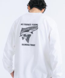 Rocky Monroe(ロッキーモンロー)/プリントTシャツ ロンT 長袖 メンズ レディース ウルトラコットン ビッグシルエット 丸胴 ストリート グラフィック ロゴ レトロ フィッシュ ニジマス トラ/ホワイト