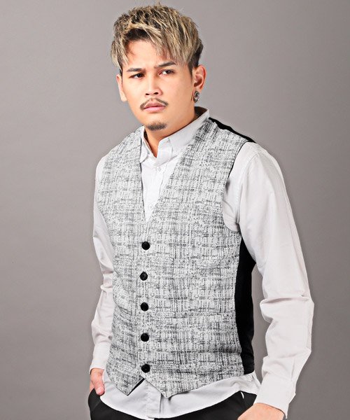 セール モザイクチェックベスト ベスト メンズ ジレ スーツ チェック柄 ペイズリー 切替 インナーベスト ラグスタイル Luxstyle Magaseek