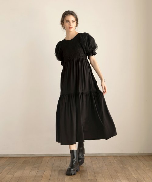 MIELI INVARIANT(ミエリ インヴァリアント)/Ravenna Shirring Dress/ブラック