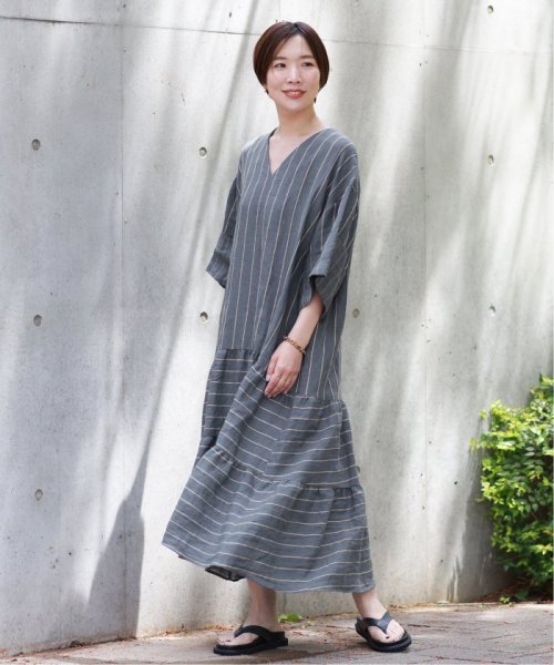 予約 ヴィスリネン リネンストライプ ティアードワンピース ジャーナルスタンダード レサージュ Journal Standard L Essage Magaseek