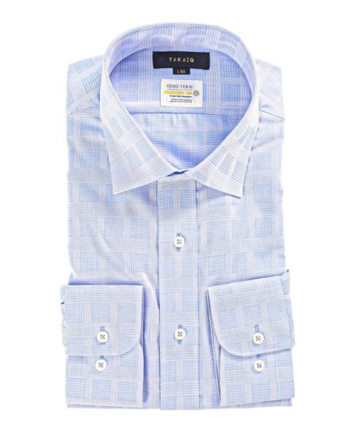 TAKA-Q(タカキュー)/形態安定 吸水速乾 スタンダードフィット ワイドカラー 長袖 シャツ メンズ ワイシャツ ビジネス ノーアイロン 形態安定 yシャツ 速乾/ブルー