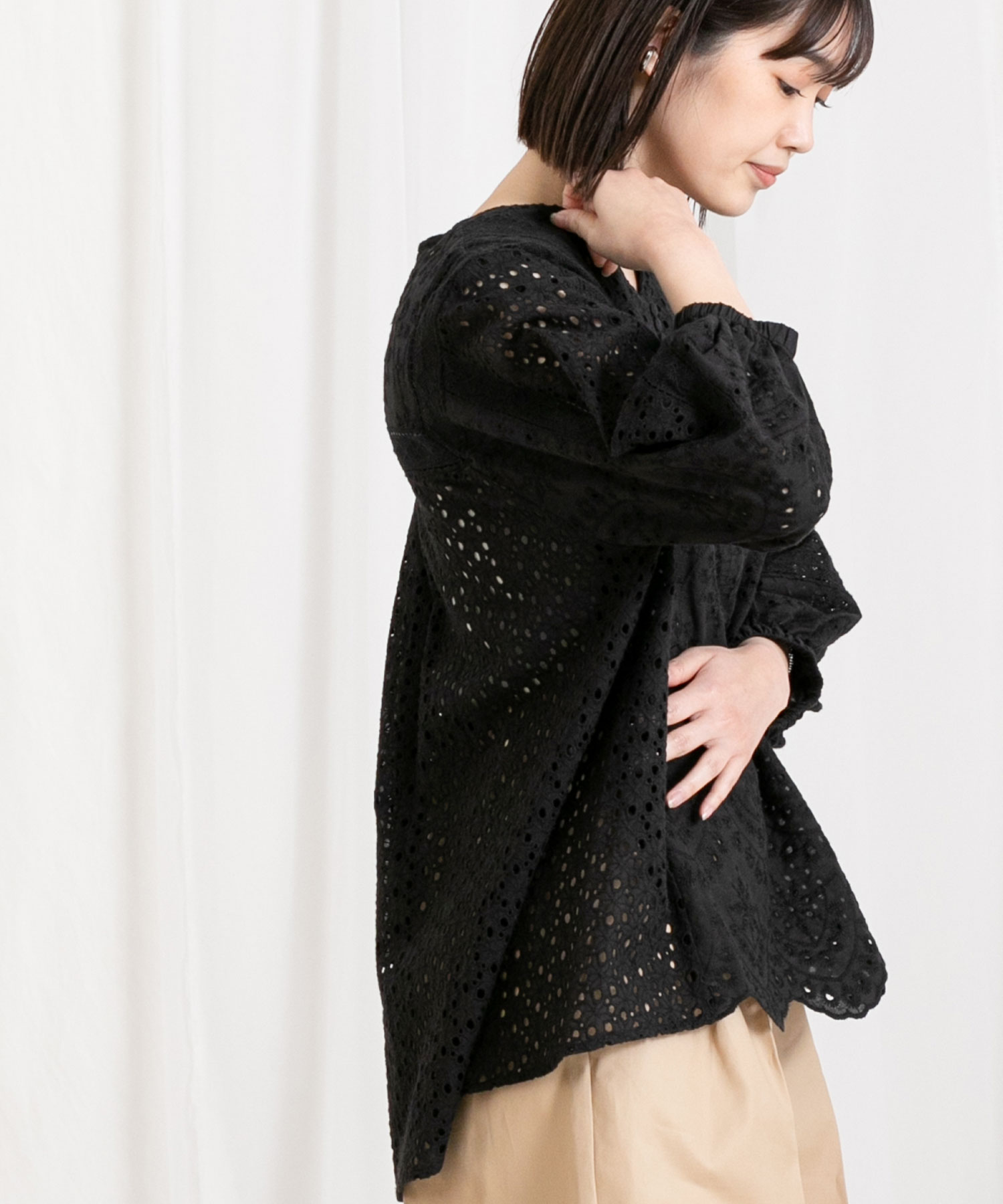 刺繍レース切り替え7分ブラウス グレディブリリアン ブラウス