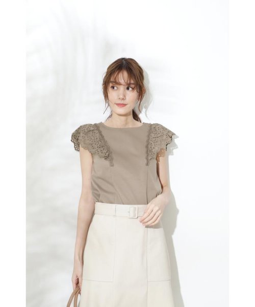 JILL STUART(ジル スチュアート)/レーススリーブTシャツ/KHAKI