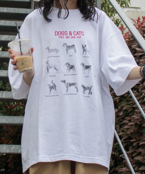 GLOSTER(GLOSTER)/【人気NO.1ヒットシリーズ】DOG&CAT 犬猫オーバーサイズTシャツ/ホワイト系その他5