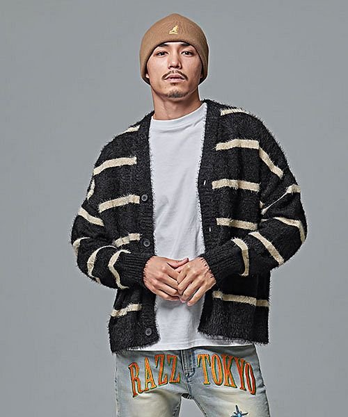 Razzis ボーダーフェザーヤーンカーディガン メンズ ブランド K 1 皇治 ボーダー フェザーヤーン 大人 カジュアル おしゃれ 大きいサイズ シンプル ラズ Razz Magaseek