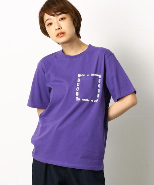 Purple & Yellow(パープル＆イエロー)/メッセージプリント＆ポケット半袖Ｔシャツ/パープル