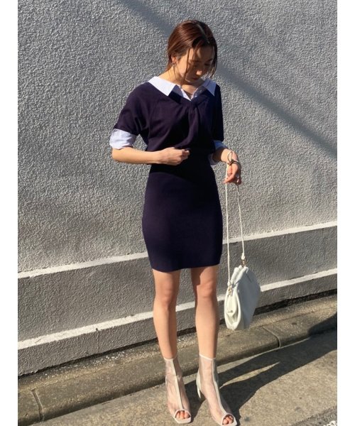 セール Web限定 オフショルシャツコンビニットワンピース スナイデル Snidel Magaseek