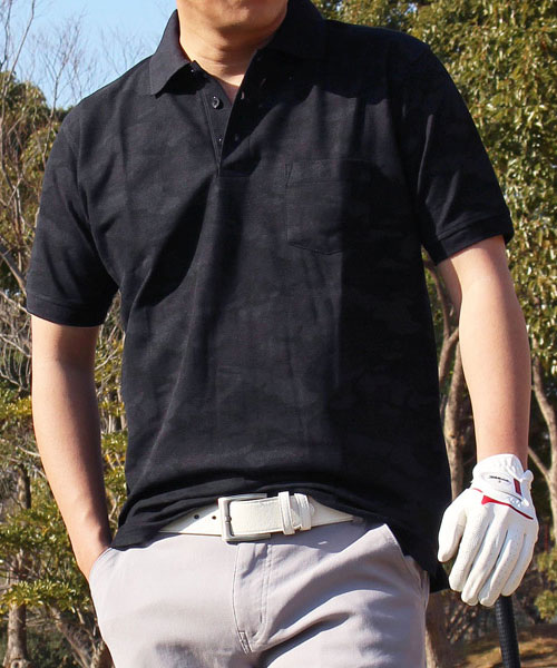 ポロシャツ ゴルフ メンズ ゴルフウェア カモフラ 迷彩柄 速乾ドライ 鹿の子 ストレッチ 半袖 トップス スポーツウェア 大きいサイズ