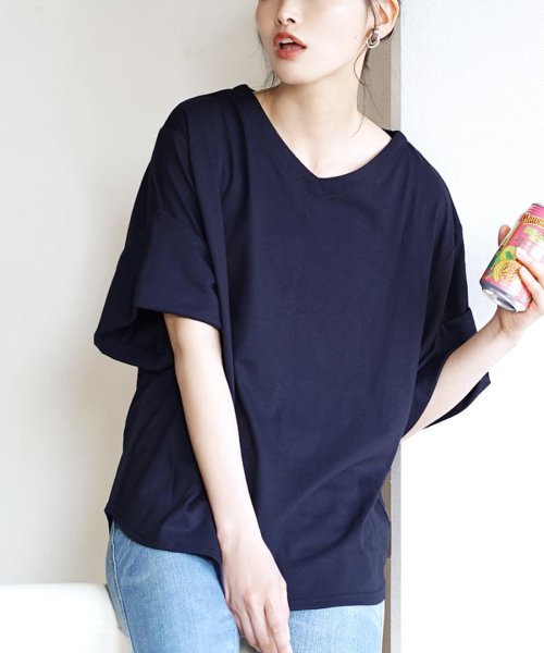 zootie(ズーティー)/URBAN PLUS ロールアップスリーブ ビッグTシャツ/ネイビー系1