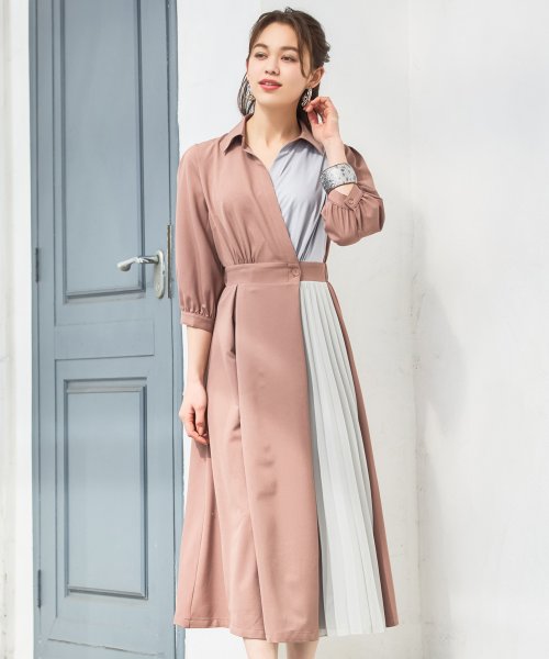 セール ワンピース ハイウエスト カシュクール Aライン ミモレ丈 春夏秋 ドレス プラス Dress Magaseek