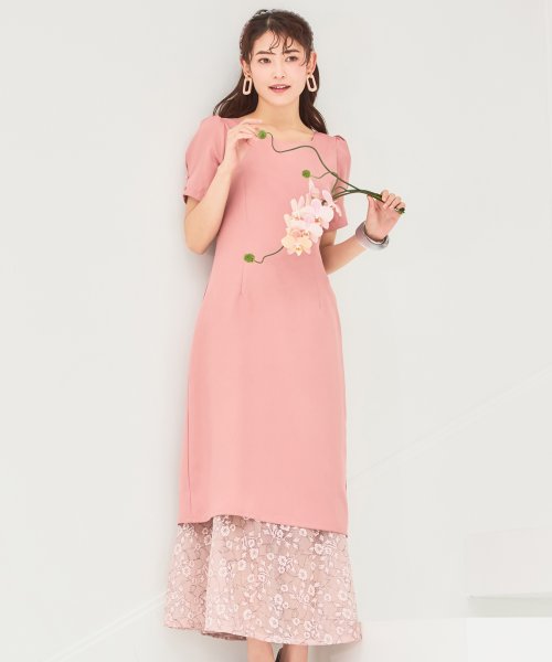 DRESS+(ドレス プラス)/ワンピース スカート 2点セット 2way セットアップ 春夏 着回し レース 花柄スカート  パーティードレス/ピンク