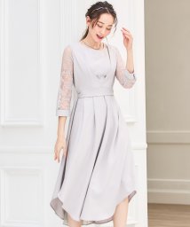 DRESS+/パーティードレス 2way レース 大人可愛い ドッキングワンピース 脚長効果 プリーツ加工 レース袖 /504614372