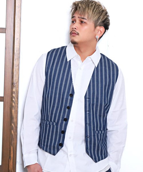 セール デニムストライプベスト ベスト メンズ ジレ デニム アーバンベスト ストライプ柄 ラグスタイル Luxstyle Magaseek