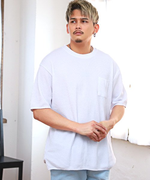 セール ワッフルロング丈big半袖tシャツ Tシャツ メンズ 半袖tシャツ ワッフル ロング丈 ビッグシルエット ラグスタイル Luxstyle Magaseek