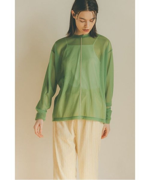 CLANE(クラネ)/LINE SHEER L/S TOPS/GREEN