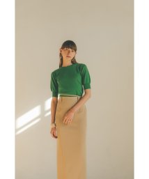 CLANE(クラネ)/BACK OPEN HALF SLEEVE COMPACT KNIT TOPS/GREEN