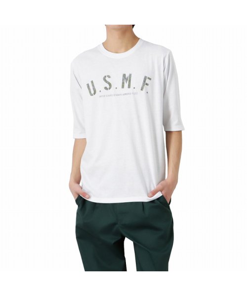 MAC HOUSE(men)(マックハウス（メンズ）)/T－GRAPHICS ティーグラフィックス プリント5分袖Tシャツ EJ223－MC297/ホワイトB