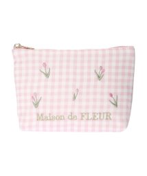 Maison de FLEUR(メゾンドフルール)/ギンガムチューリップ刺繍ミニポーチ/ピンク