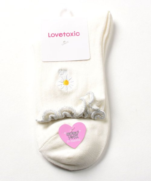 Lovetoxic(ラブトキシック)/マーガレット刺繍リブクルーソックス/オフホワイト