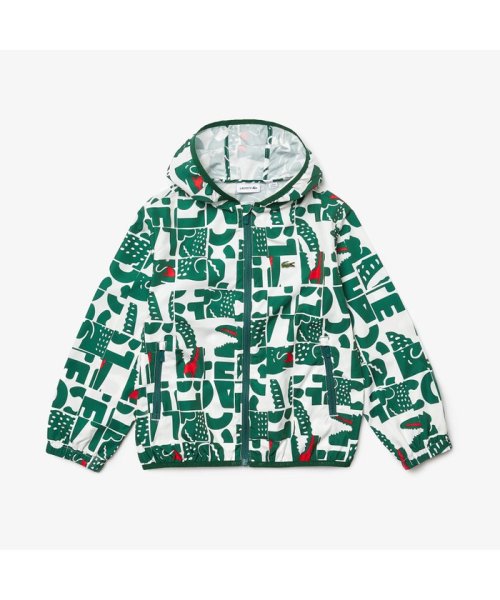 LACOSTE KIDS(ラコステ　キッズ)/BOYS撥水総柄フードジャケット/ホワイト×グリーン