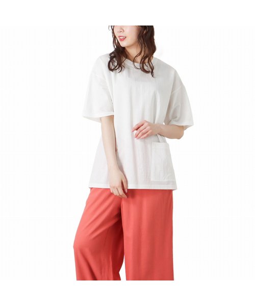 MAC HOUSE(women)(マックハウス（レディース）)/SARARI サラリ 冷感裾ポケ付Tシャツ MH826－703/ホワイト