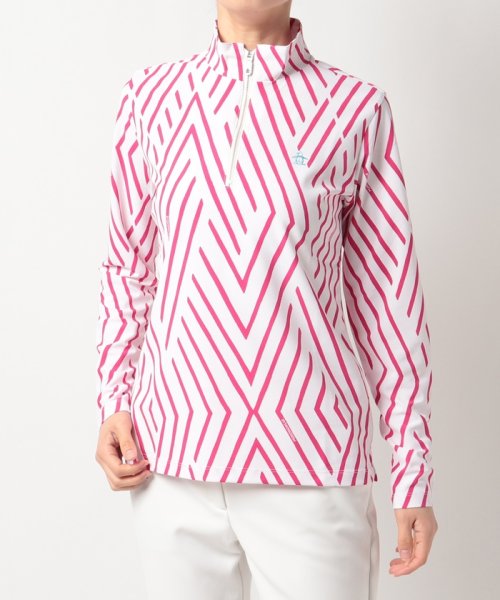 Munsingwear(マンシングウェア)/アートウエーブプリントジップシャツ【アウトレット】/ホワイト×ピンク