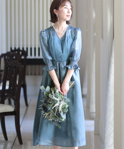 バックリボン付きシフォンワンピース プールヴー Pourvous Magaseek バックリボン付きシフォンワンピース プールヴー Pourvous Magaseek