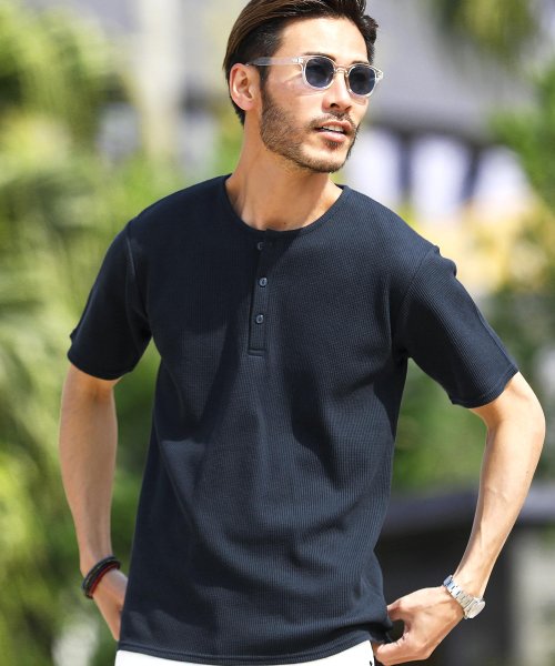 セール ワッフルヘンリーネック半袖tシャツ カットソー Tシャツ メンズ おしゃれ ティーシャツ 半袖 インナー サーマル生地 ワッフル トップス ヘンリーネック ジギーズショップ Jiggys Shop Magaseek