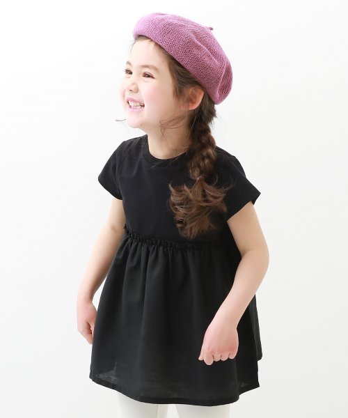 devirock(デビロック)/異素材切替Aライン半袖チュニック 子供服 キッズ 女の子 トップス 半袖Tシャツ Tシャツ /ブラック