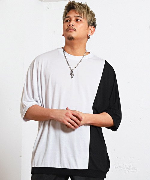 セール T R天竺切替ドルマン半袖tシャツ Tシャツ メンズ 半袖 5分袖 ドルマンスリーブ ビッグシルエット バイカラー ラグスタイル Luxstyle Magaseek
