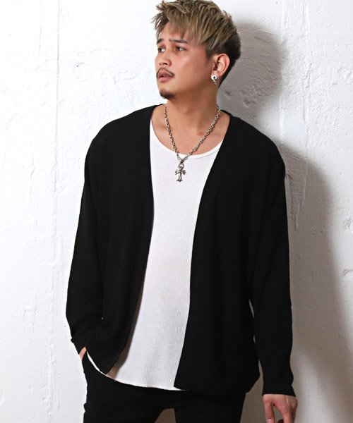 12g麻タッチ鹿の子編みボタンレスカーディガン カーディガン メンズ 麻タッチ ボタンレス 鹿の子編み ハイゲージ ラグスタイル Luxstyle Magaseek