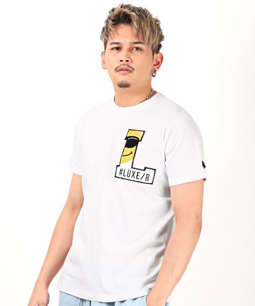 LUXSTYLE(ラグスタイル)/LUXE/R(ラグジュ)サガラ刺繍半袖Tシャツ/Tシャツ メンズ 半袖 サガラ刺繍 ロゴ BITTER ビター系/ホワイト