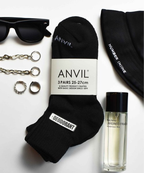 ANVIL(ANVIL)/【ANVIL】「消臭加工」3足セット パイル 3パック 足首丈 クォーター ソックス 靴下 /3P Quarter Socks/ANS040/消臭加工/裏パイル/ブラック 