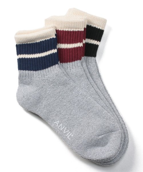 ANVIL(ANVIL)/【ANVIL】「消臭加工」3足セット パイル 3パック 足首丈 クォーター ソックス 靴下 /3P Quarter Socks/ANS040/消臭加工/裏パイル/グレー