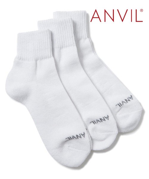 ANVIL(ANVIL)/【ANVIL】「消臭加工」3足セット パイル 3パック 足首丈 クォーター ソックス 靴下 /3P Quarter Socks/ANS040/消臭加工/裏パイル/ホワイト