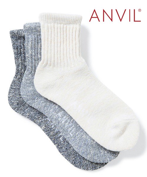 ANVIL(ANVIL)/【ANVIL】「消臭加工」3足セット パイル 3パック 足首丈 クォーター ソックス 靴下 /3P Quarter Socks/ANS040/消臭加工/裏パイル/ホワイト3